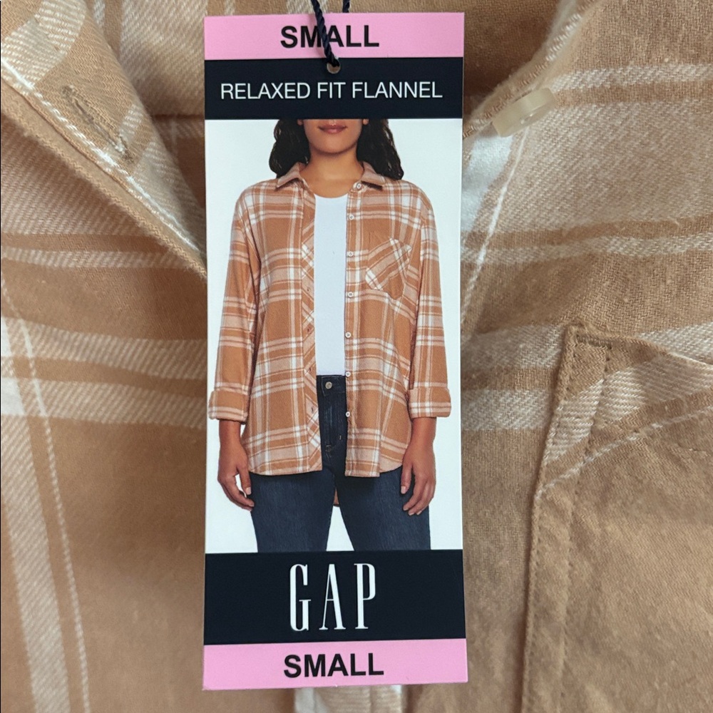 NEW NWT The GAP Tan Plaid flannel camel white small women - Picture 4 of 5